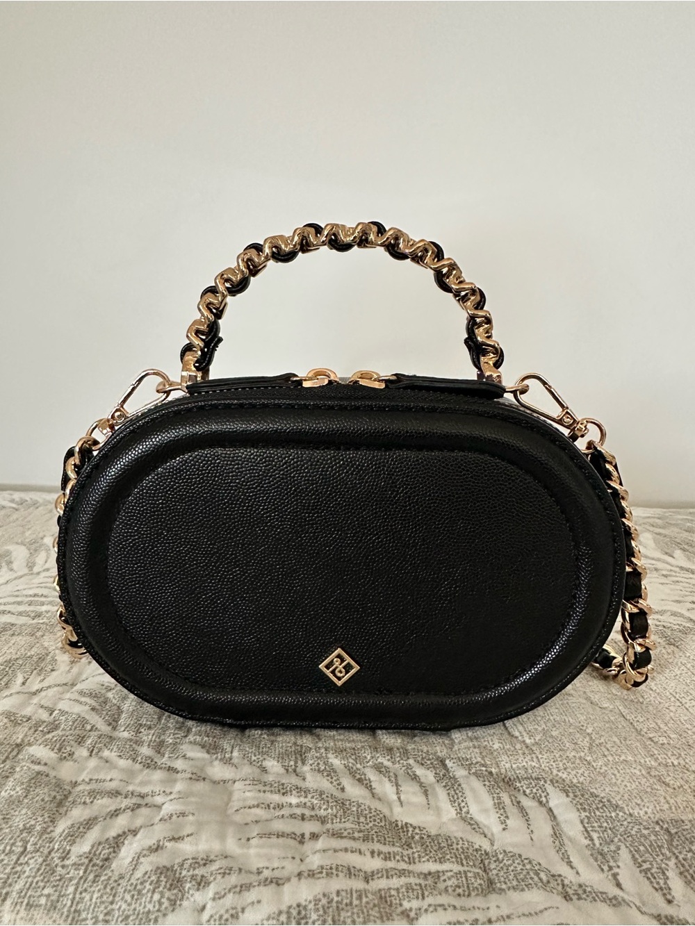 Call It Spring Black Oval Mini Top-Handle Bag with Gold Chain